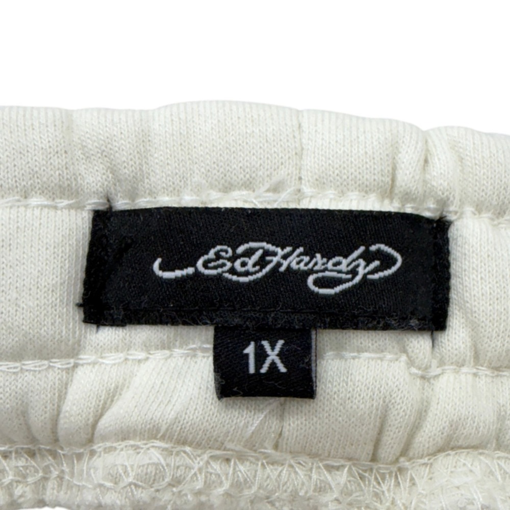 Ed Hardy Womens Sweatpants 1X Ivory Cotton Blend Jogger Tiger Rose Graphic NWT - Picture 10 of 11